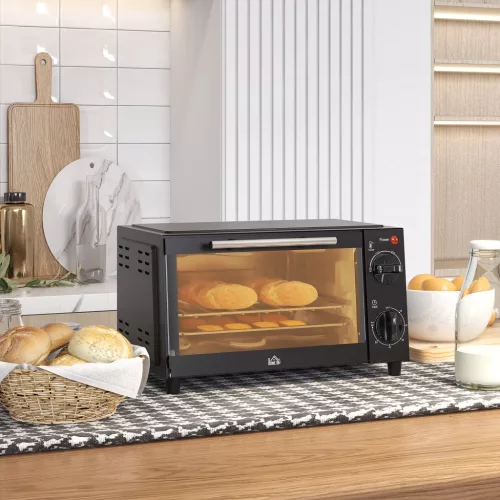 Mini sütő, 9 literes űrtartalommal, állítható hőmérséklettel és sütési idővel, grillráccsal és sütőtálcával, fekete