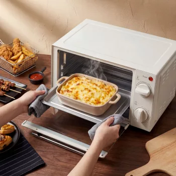   Mini sütő, 9 literes mini sütő sütőtálcával, grillráccsal, állítható hőmérséklettel és sütési idővel, rozsdamentes acél, krémfehér