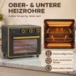 Mini sütő, 20 literes, olajmentes sütés, grillezés, sütés, légkeveréses, 90-230°C, időzítő, 1400W, fekete+arany