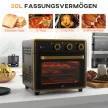 Mini sütő, 20 literes, olajmentes sütés, grillezés, sütés, légkeveréses, 90-230°C, időzítő, 1400W, fekete+arany