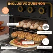 Mini sütő, 20 literes, olajmentes sütés, grillezés, sütés, légkeveréses, 90-230°C, időzítő, 1400W, fekete+arany