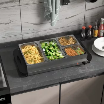    2-in-1 Buffetwärmer 6,8L Warmhalteplatte 300 Watt Edelstahl Speisewärmer Silber