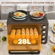 28 literes kenyérpirító, kompakt sütő főzéshez és grillezéshez, elektromos sütő sütőtálcával, grillráccsal, 2600 W, fekete