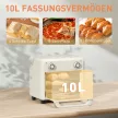 10 literes hőlégbefúvásos sütő grillezéshez, sütéshez és olajban sütéshez, időzítővel, 1000 W-tal, mosogatógépben mosható, krémfehér