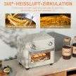 10 literes hőlégbefúvásos sütő grillezéshez, sütéshez és olajban sütéshez, időzítővel, 1000 W-tal, mosogatógépben mosható, krémfehér