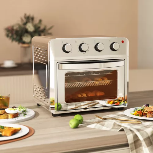 Mini sütő légkeveréses sütővel, légkeveréses fritőzzel, 6 fűtési móddal, időzítővel, tartozékokkal, 24 literes, ezüst színű