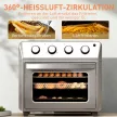 Mini sütő légkeveréses sütővel, légkeveréses fritőzzel, 6 fűtési móddal, időzítővel, tartozékokkal, 24 literes, ezüst színű