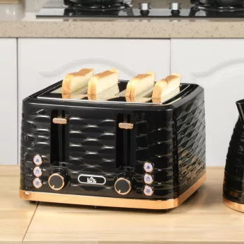   4 szeletes kenyérpirító, hullám alakú kialakítás, több funkció, morzsatálca, fekete