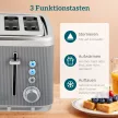 2200 W-os, 1,7 literes vízforraló gyorsforraló funkcióval, vízkőoldó szűrővel és 4 szeletes kenyérpirítóval, 7 pirítási fokozattal, szürke színben