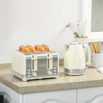  Vízforraló és kenyérpirító szett, 1,7 L, 2200 W, Strix termosztát, szűrő, 4 szeletes kenyérpirító, 7 pirítási szint, morzsatálca