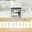 Asztali mosogatógép, mini mosogatógép 6 literes tartállyal, 5 programmal, LED kijelzővel, szárítási funkcióval, fehér