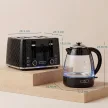 1,7 literes, 2200 W-os gyorsforralós vízforraló és 4 szeletes kenyérpirító szett vízkőszűrővel, fekete