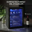 Weinkühler für 16 Flaschen, 48 L Kapazität, 4–16°C, Unterbau Kühlschrank für Getränke und Bier, mit Glastür, LED-Licht