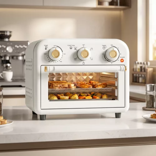 12 literes mini légkeveréses fritőz/sütő légkeveréssel, 5 programmal, sütőtálcával és sütőkosárral, 1200 W, mosogatógépben mosható
