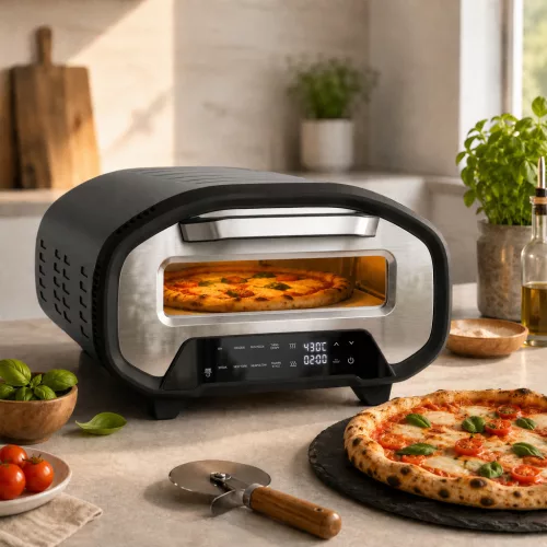 Beltéri pizzakemence, 12 hüvelykes elektromos pizzakemence 8 programmal, 430 °C, időzítő, kerámialapos, 2200 W