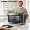 46 literes mini sütő forgónyárssal, légkeveréses sütővel, hőmérséklet-szabályozással és időzítővel, 1800 W, fekete