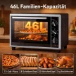 46 literes mini sütő forgónyárssal, légkeveréses sütővel, hőmérséklet-szabályozással és időzítővel, 1800 W, fekete