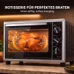 46 literes mini sütő forgónyárssal, légkeveréses sütővel, hőmérséklet-szabályozással és időzítővel, 1800 W, fekete