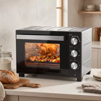   36 literes mini sütő légkeveréssel, 90–230 °C hőmérséklet-szabályozással, 1500 W