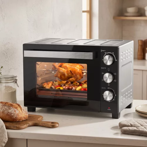 36 literes mini sütő légkeveréssel, 90–230 °C hőmérséklet-szabályozással, 1500 W