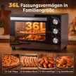 36 literes mini sütő légkeveréssel, 90–230 °C hőmérséklet-szabályozással, 1500 W