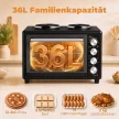 36 literes mini sütő 2 főzőlappal, elektromos asztali sütő légkeveréses funkcióval, 90–230 °C
