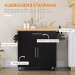 Konyhai zsúrkocsi/tálalókocsi/konyhasziget, 1 fűszertartó, 1 törölközőtartó, 109 cm x 40 cm x 89 cm, fekete