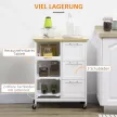Vidéki stílusú konyhai zsúrkocsi, konyhasziget, 3 fiókos konyhai zsúrkocsi, fehér
