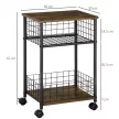  Küchenwagen im Industriedesign 1 Regal 1 Aufbewahrungskorb 4 Räder 40 cm x 30 cm x 62 cm Stahl Schwarz + Braun