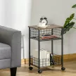  Küchenwagen im Industriedesign 1 Regal 1 Aufbewahrungskorb 4 Räder 40 cm x 30 cm x 62 cm Stahl Schwarz + Braun