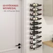 Bortartó, fali polc 10 üveg bornak, 10 polc, fém, konyhába, nappaliba, bárba, fekete
