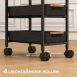 5-stufiger Küchenwagen, Holzoptik, rollbar, Metallrahmen, 4 Schubladen, Schwarz