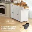 Gurulós konyhasziget, 2 fiók, 2 szekrény, mozgatható, fűszertartó, törölközőtartó, késtartó, MDF, fehér