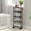 Konyhai gurulós/tálalókocsi 5 polccal, gurulós konyhai polc munkalappal, kerekekkel és fogantyúval, 47 x 13 x 96,5 cm, fekete