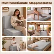 Összecsukható matrac 200 x 90 cm, 15 cm összecsukható matrac, hordozható padlómatrac mosható huzattal, Oeko-Tex tanúsítvánnyal