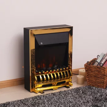   Elektromos kandalló fűtőtesttel, elektromos kandalló LED lánghatással, 1000/2000W díszkandalló, elektromos kandalló kályha, arany színben