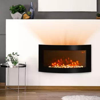   Elektromos kandalló fűtőtesttel, fali kandalló LED lánghatással, 7 lángszín, 1000/2000 W, elektromos kandalló időzítővel, állítható termosztáttal, dekoratív kandalló távirányítóval, fekete, 89,2 cm