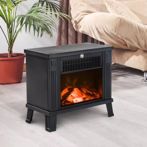 Elektromos kandalló, szabadon álló kandalló lánghatással, 600/1200W, fém, fekete, 34x17x31 cm