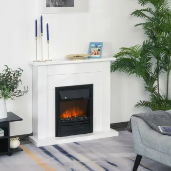    Elektrischer Kamin, 2 Leistungsstufen, Fernbedienung, Timer, realistischer Flammeneffekt, Schwarz+Weiß