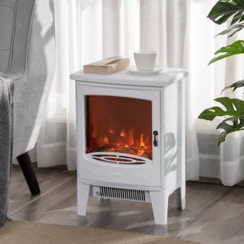   Elektromos kandalló fűtővel, elektromos kandalló LED lánghatással, 900/1800 W díszkandalló, elektromos kandalló kályha, fehér