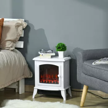   Szabadon álló elektromos kandalló, lánghatású, 2 fűtési mód 1000W/2000W, edzett üveg, fehér, 36,5x24x45,5 cm