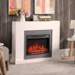  Elektrokamin mit Heizung, elektrischer Kamin mit LED Flammeneffekt und 3 Helligkeiten 2000W Dekokamin mit Einstellbarer Thermostat elektrisch Kaminfeuer mit Fernbedienung Weiß