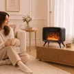 Elektrokamin 800/1600W elektrischer Kamin mit Heizung, Abnehmbarer Sockel, Einstellbarer Thermostat 3D-Flammeneffekt
