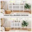 Radiátortakaró, léces kialakítású, állítható hosszúság 125-201 cm, MDF, fehér