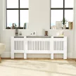 Radiátortakaró, léces kialakítású, állítható hosszúság 125-201 cm, MDF, fehér
