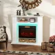  Elektrischer Kamin mit LED-Lichtern, realistischer Flammen-Effekt, 1800W, Kaminsims, 2 Fernbedienungen, Glas, Weiß