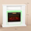  Elektrischer Kamin mit LED-Lichtern, realistischer Flammen-Effekt, 1800W, Kaminsims, 2 Fernbedienungen, Glas, Weiß