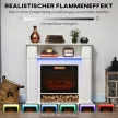  Elektrischer Kamin mit LED-Lichtern, realistischer Flammen-Effekt, 1800W, Kaminsims, 2 Fernbedienungen, Glas, Weiß