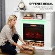  Elektrischer Kamin mit LED-Lichtern, realistischer Flammen-Effekt, 1800W, Kaminsims, 2 Fernbedienungen, Glas, Weiß
