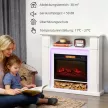  Elektrischer Kamin mit LED-Lichtern, realistischer Flammen-Effekt, 1800W, Kaminsims, 2 Fernbedienungen, Glas, Weiß